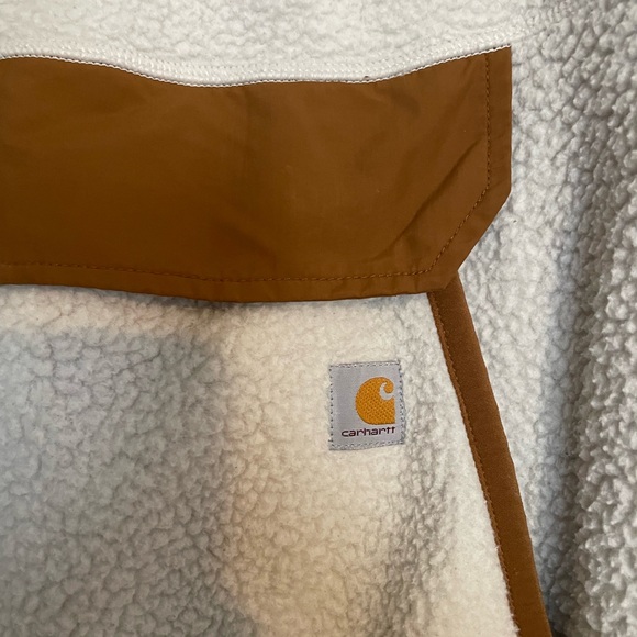 Carhartt Relaxed Fit Fleece Pullover in Cream and Brown Size Large 12-14 - Picture 3 of 9